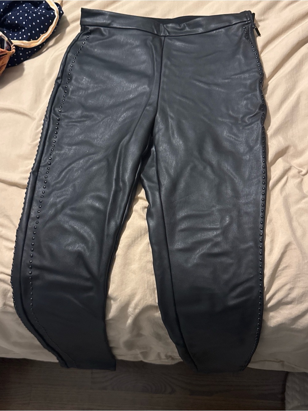 Women's Black Faux Leather Stud-Trim Pants